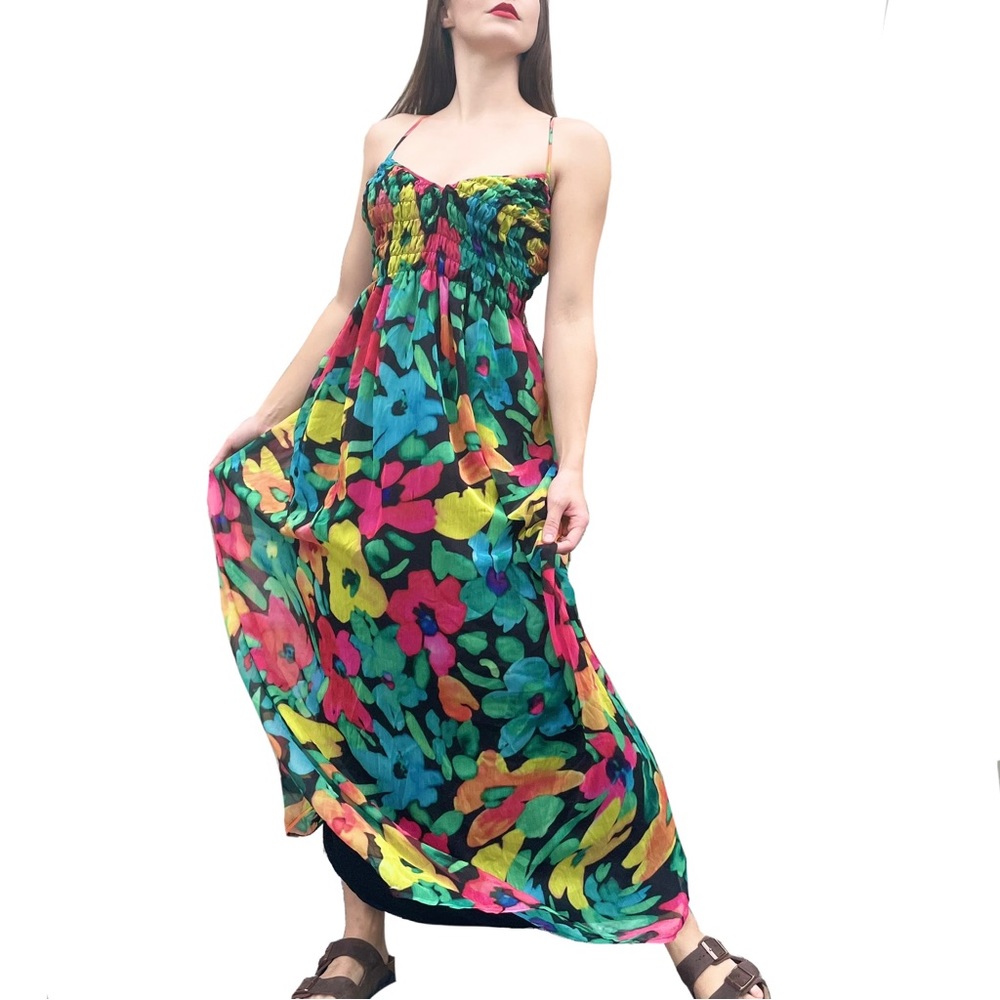 ASOS Smocked Tropical Floral Print Maxi Dress 14